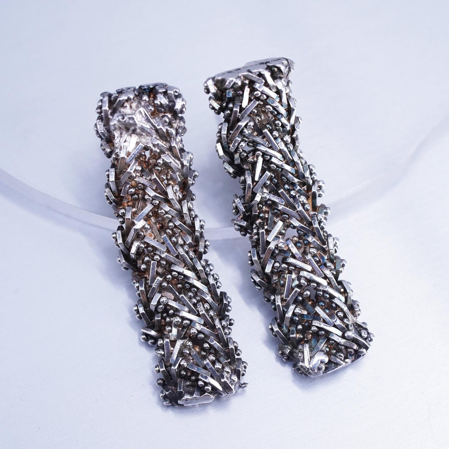 1.5”, Vintage Sterling 925 silver handmade twisted chain earrings