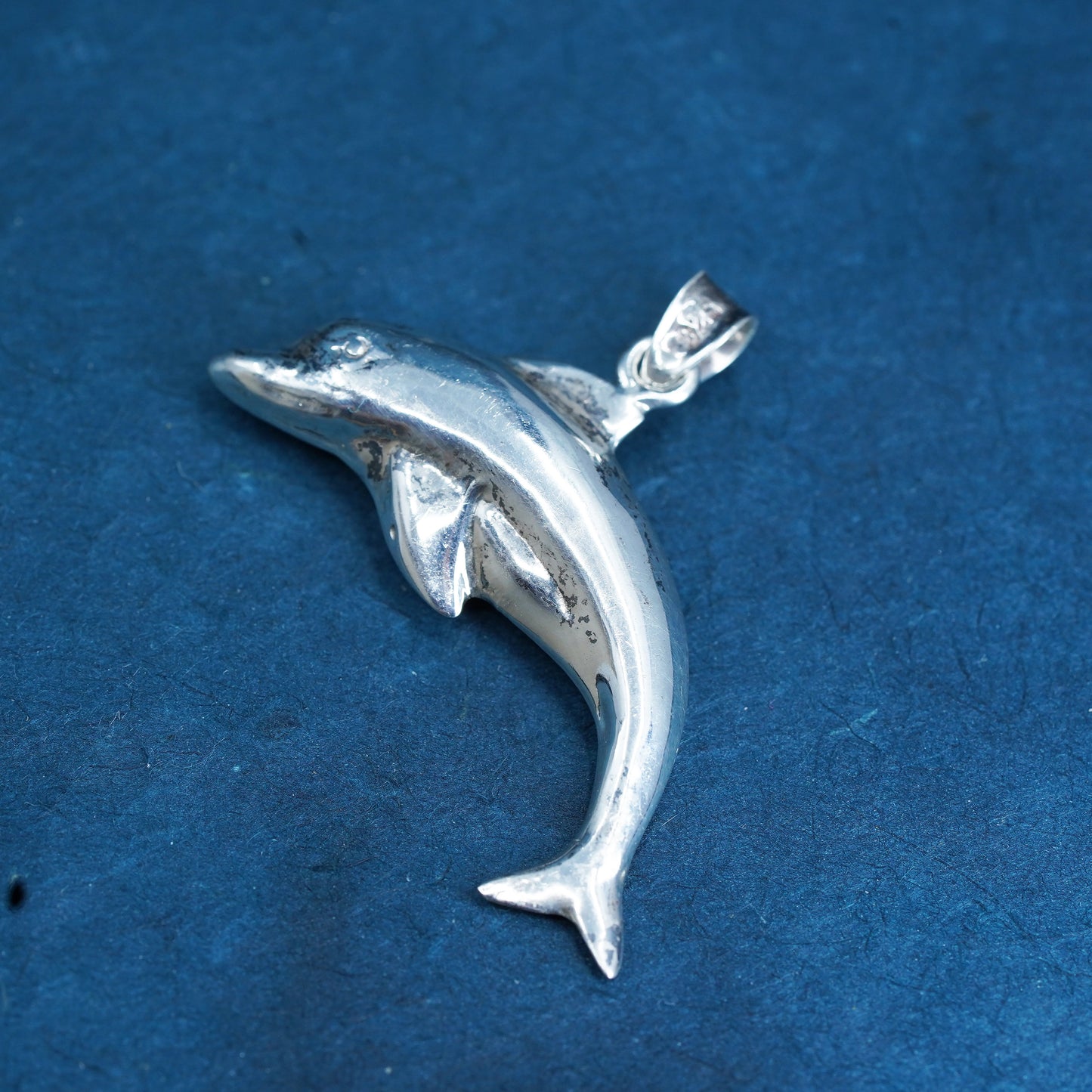 Vintage Sterling silver handmade dolphin pendant, 925 charm