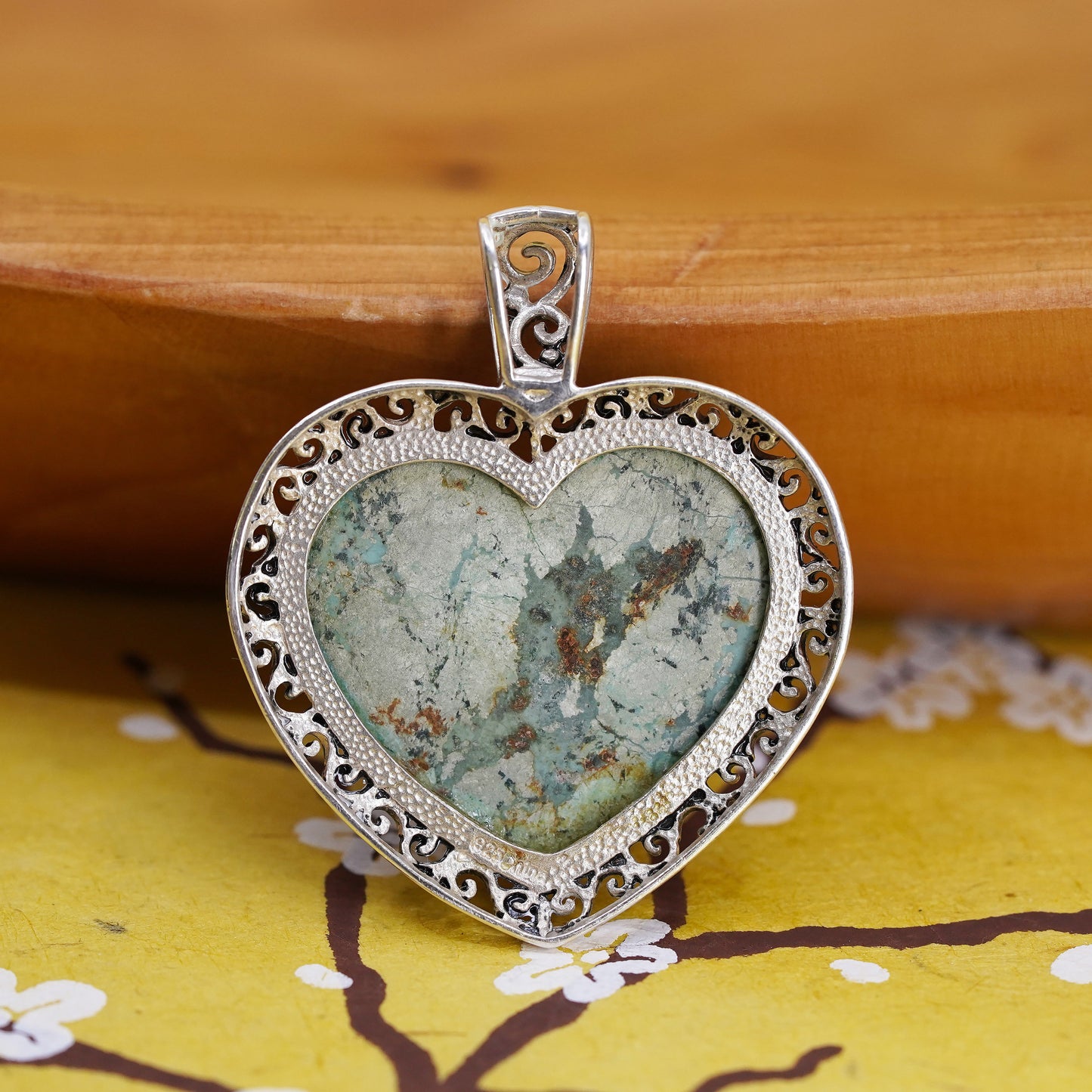 Vintage Irish Sterling 925 silver handmade heart pendant with connemara marble