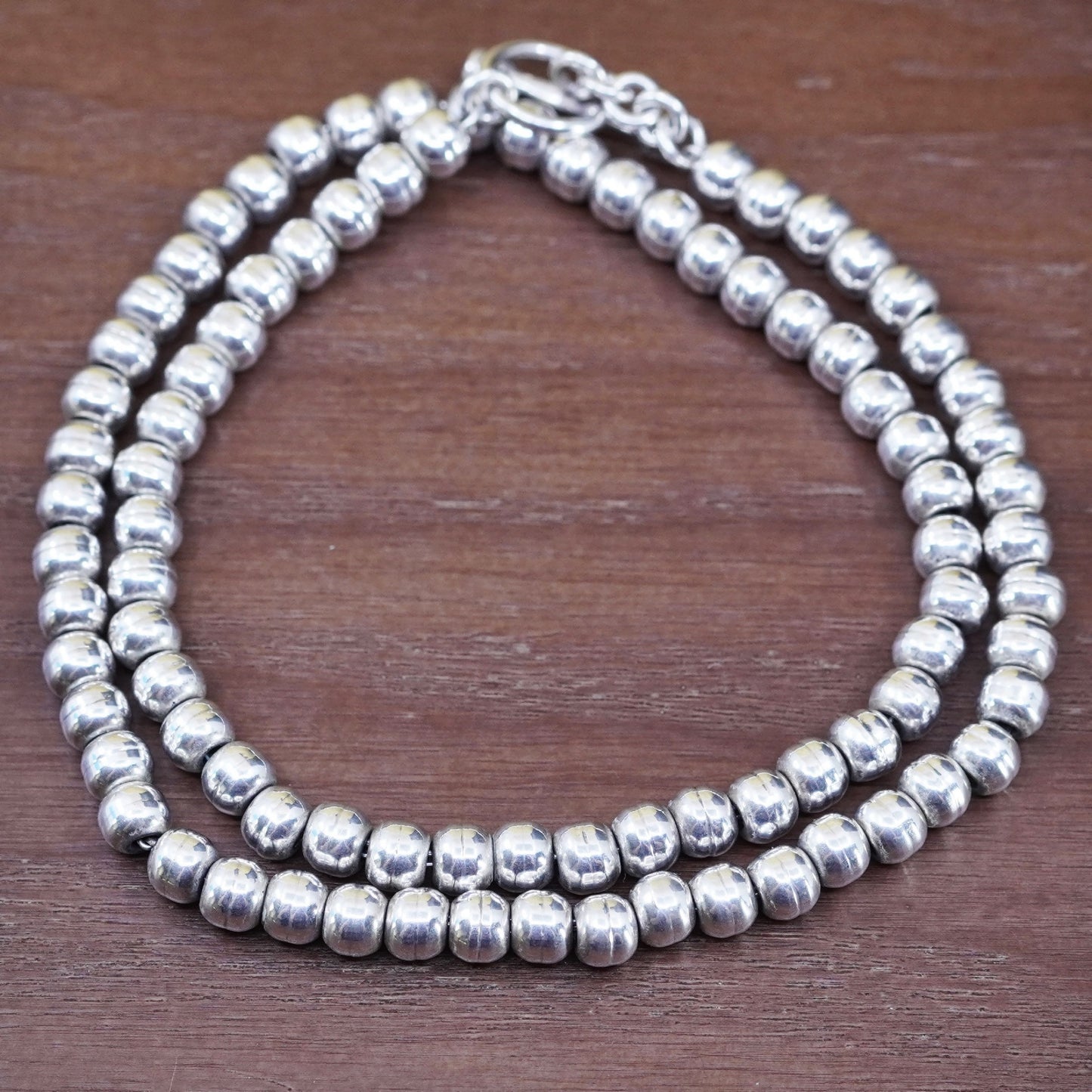 18” 6mm, vintage Sterling silver handmade necklace, 925 bead chain