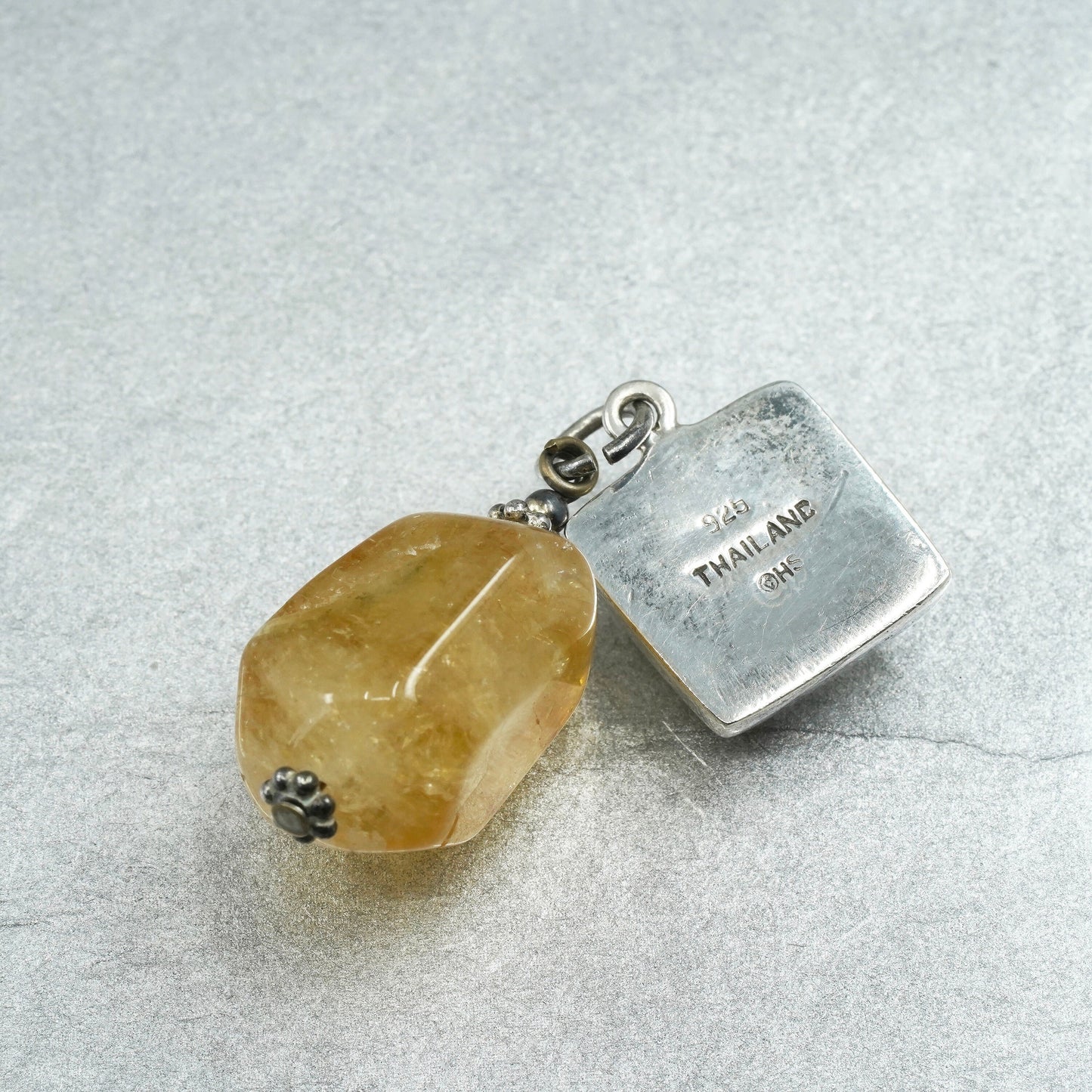 Vintage sterling 925 silver handmade “Hope” charm pendant with citrine nugget