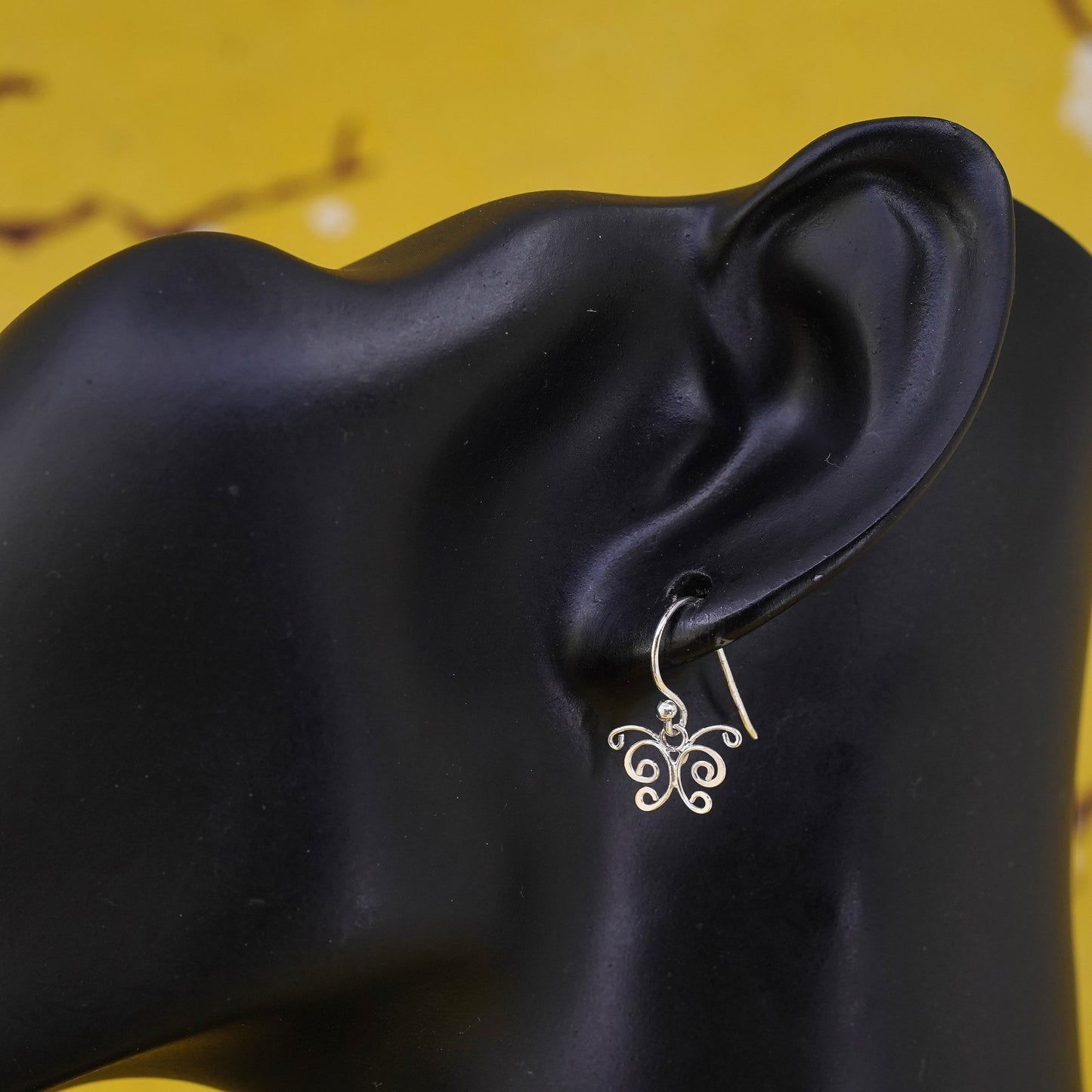 Vintage Sterling silver handmade earrings, 925 filigree butterfly drops