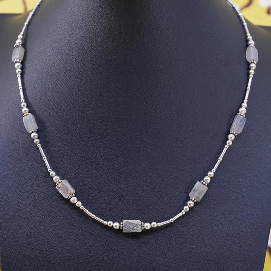 15”, Vintage Sterling 925 liquid silver handmade necklace with agate beads