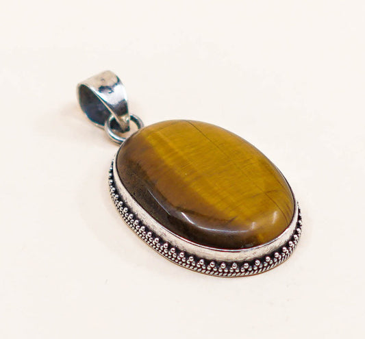 VTG sterling silver with golden tiger eye, solid 925 pendant w/ Bali