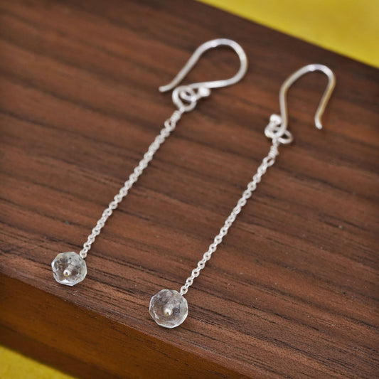 Vintage sterling silver handmade earrings, 925 drops with crystal dangles