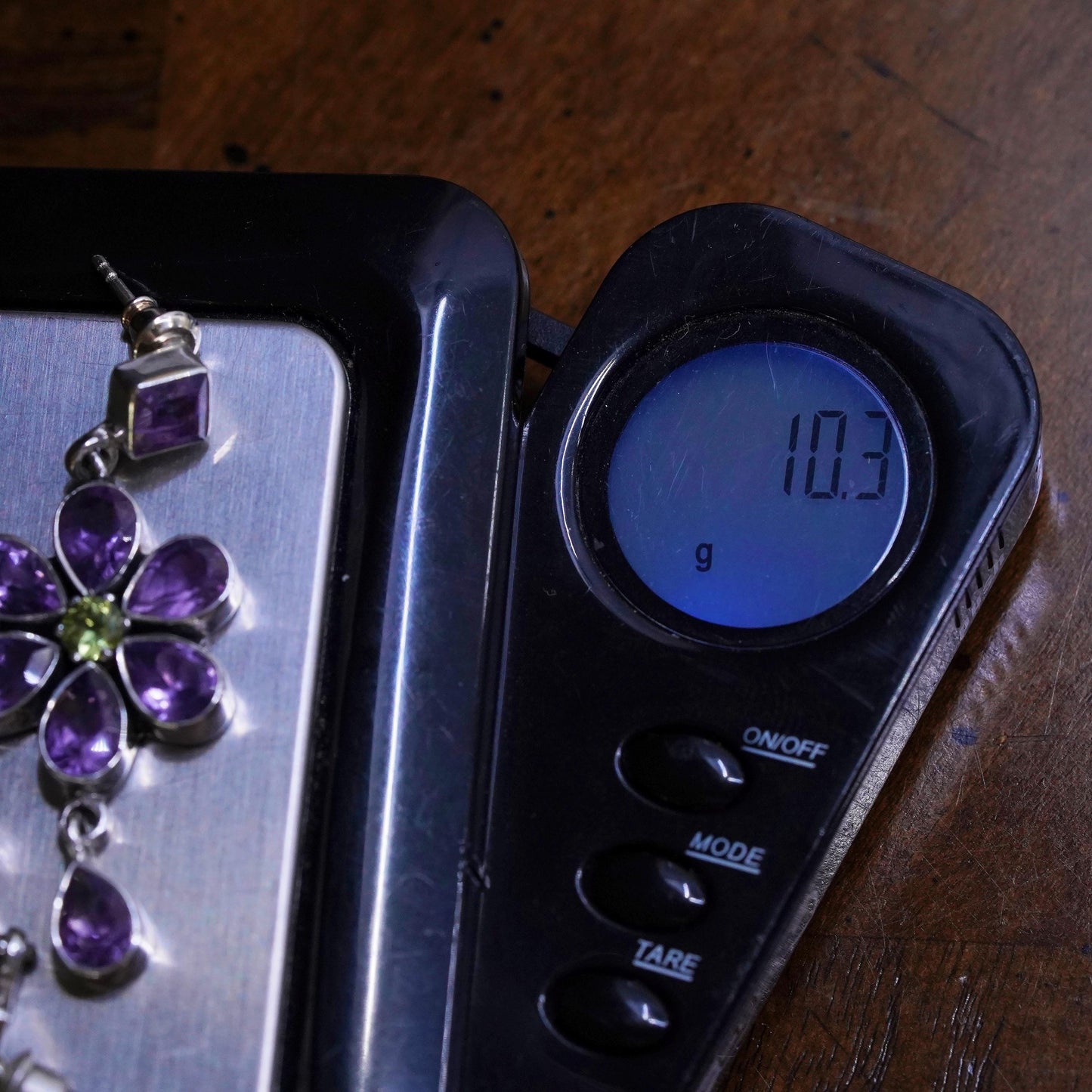 Vintage sterling 925 silver flower earrings with peridot and amethyst, earrings