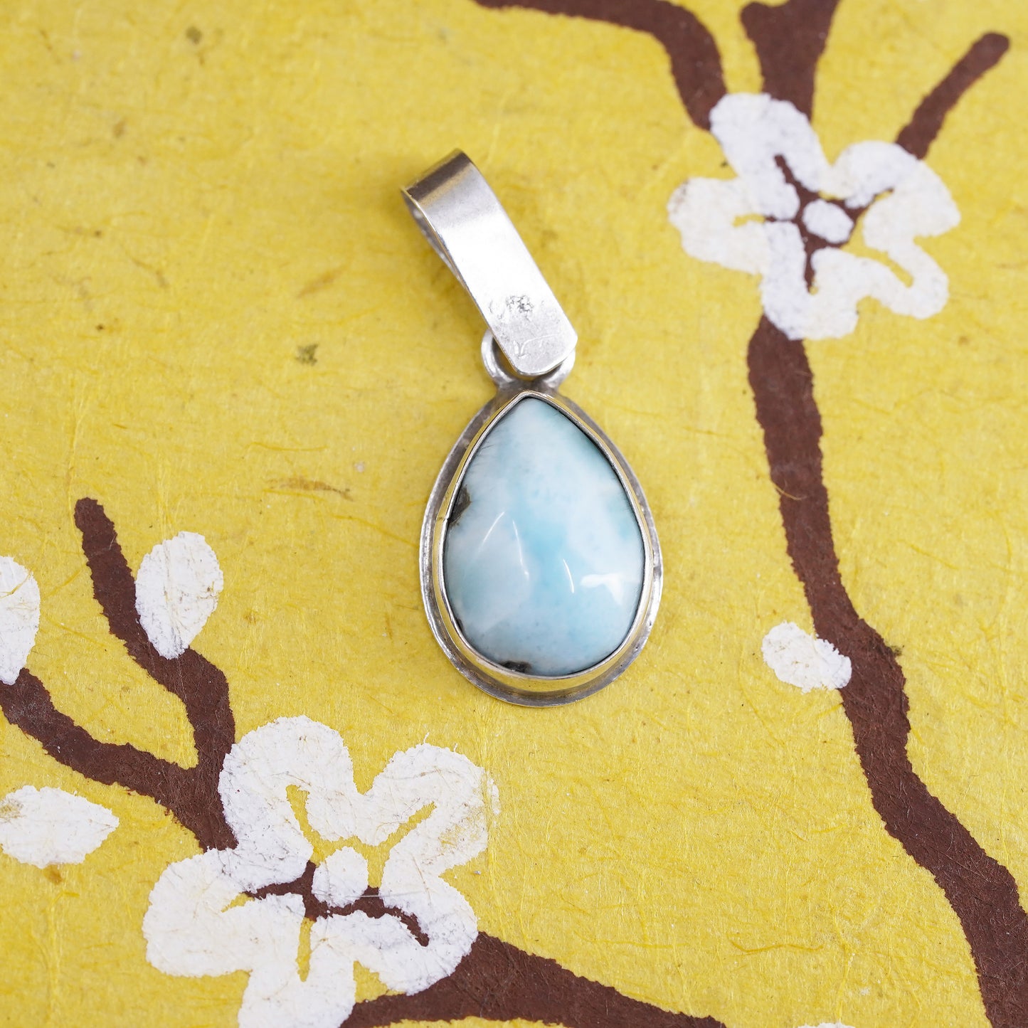 Vintage Sterling silver handmade pendant, 925 teardrop with Larimar