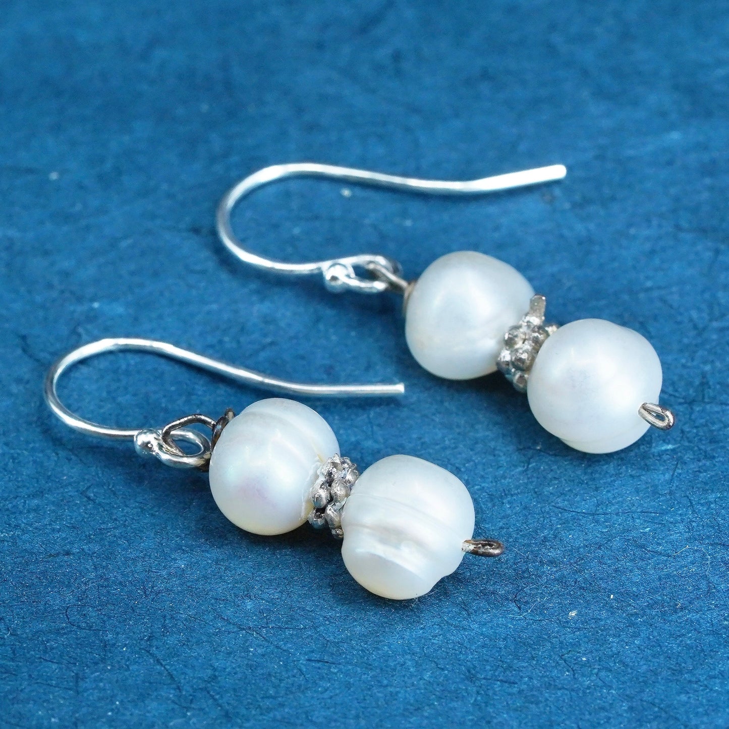 Vintage Sterling silver handmade earrings, 925 hooks with pearl drops