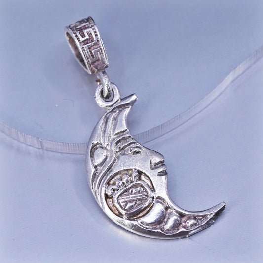 Sterling Silver 950 Oro Maya Plata Mexicana LEY Aztec Cartouche moon Pendant