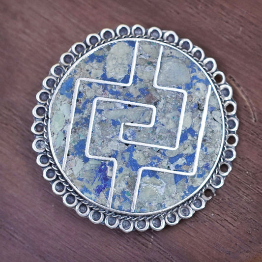 antique southwestern handmade sterling silver circle pendant brooch gemstone