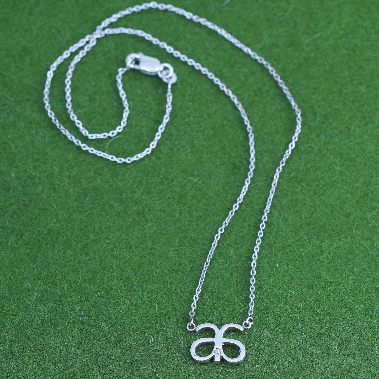 16”, Sterling silver necklace, 925 circle chain with double a pendant diamond