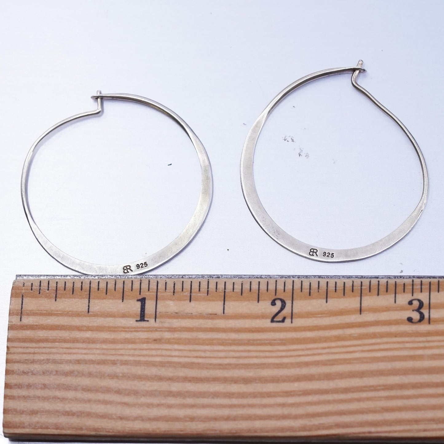 1.25”, vintage Sterling silver handmade earrings, 925 flatten hoops