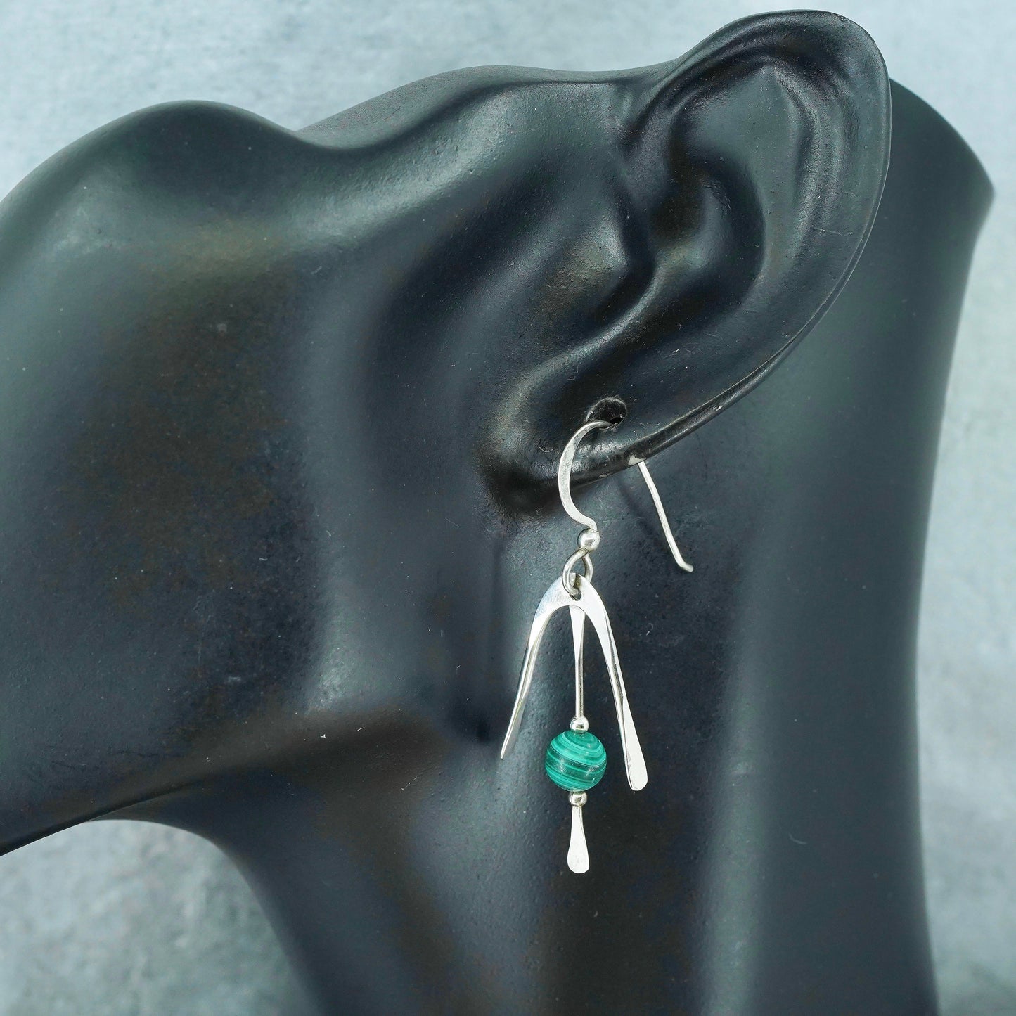 Vintage Sterling 925 silver handmade earrings with malachite beads