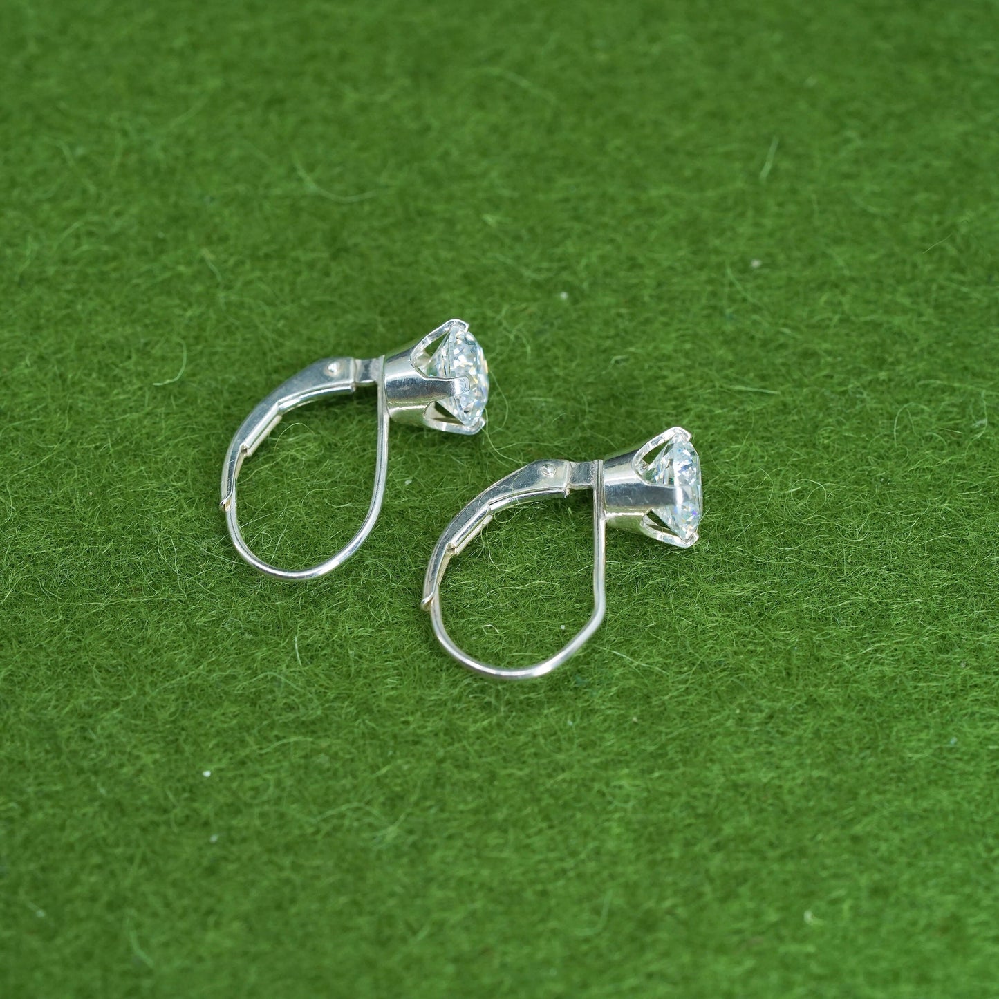 Vintage sterling silver handmade earrings, 925 hoops with cz