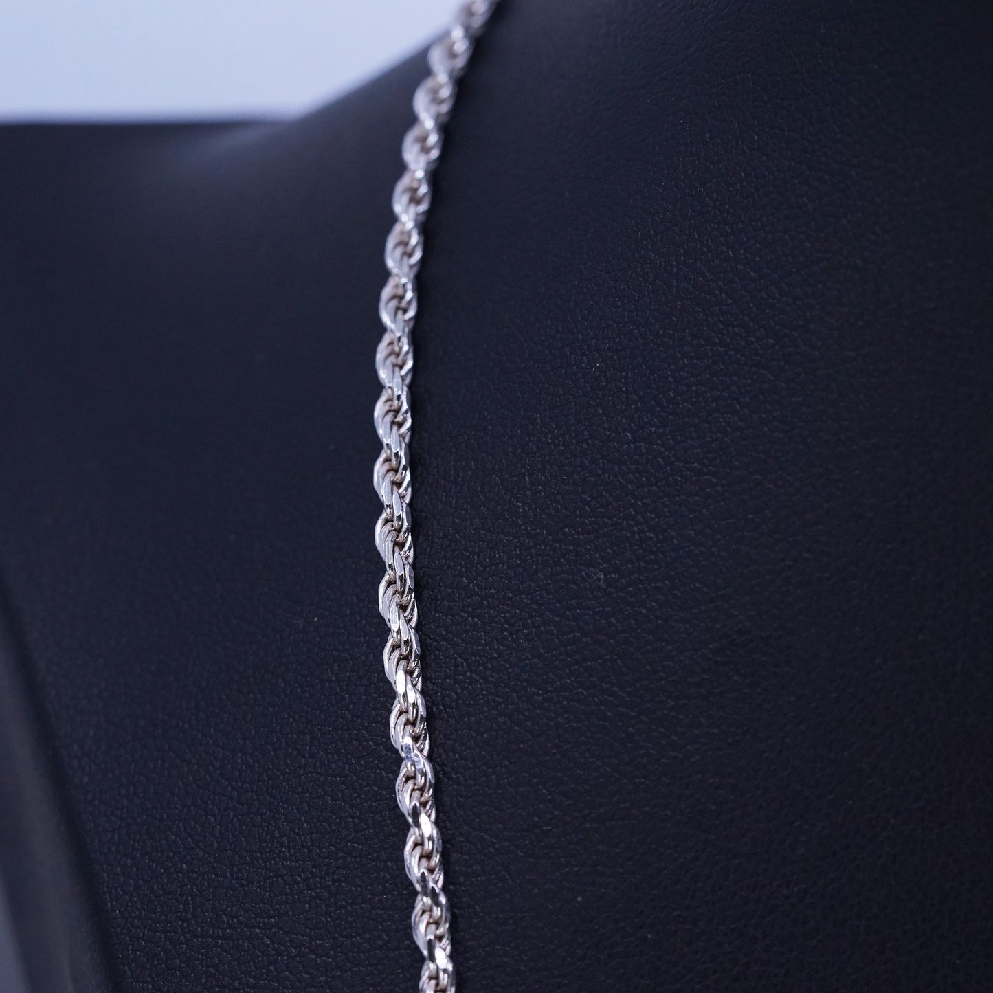 30” 2mm, vintage Sterling 925 silver bold rope chain necklace