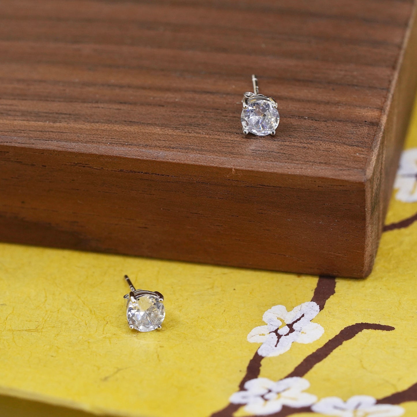 5mm, Sterling silver clear round crystal studs, cz earrings