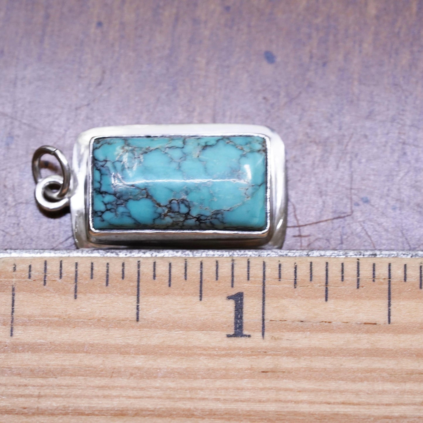 Native American Sterling silver 925 handmade pendant w/ spiderwebbed turquoise