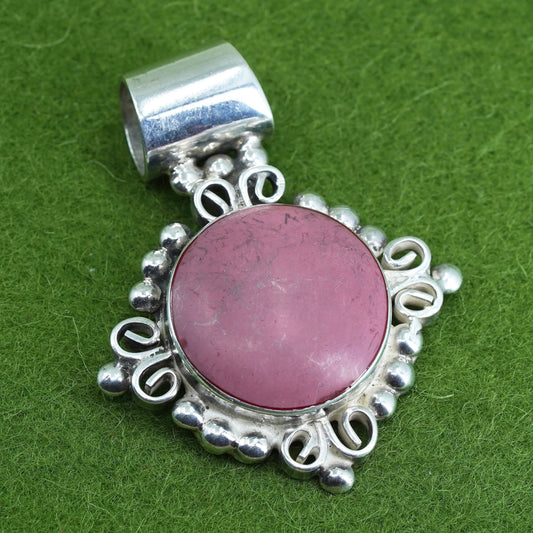 VTG Talleres Lagunas Mexico sterling 925 silver round pendant with pink jasper