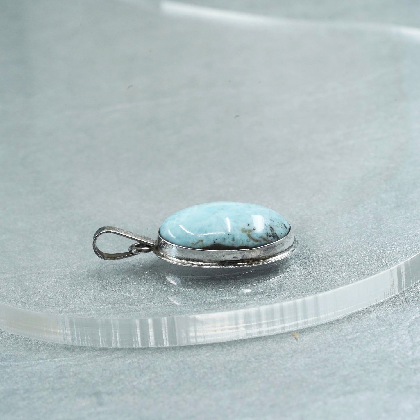 vintage sterling 950 silver handmade pendant with oval Larimar