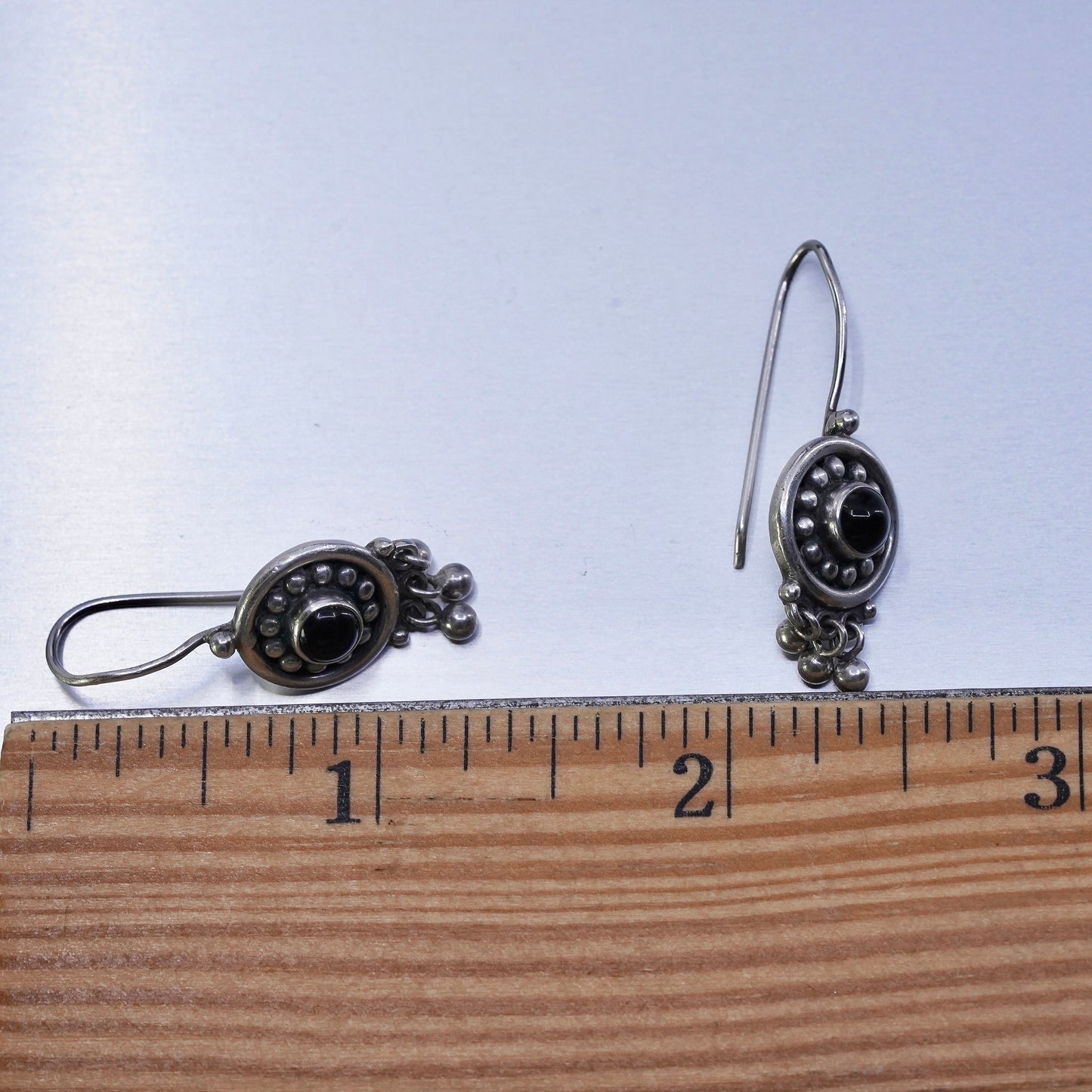 Vintage Sterling 925 silver circle earrings with onyx and beads