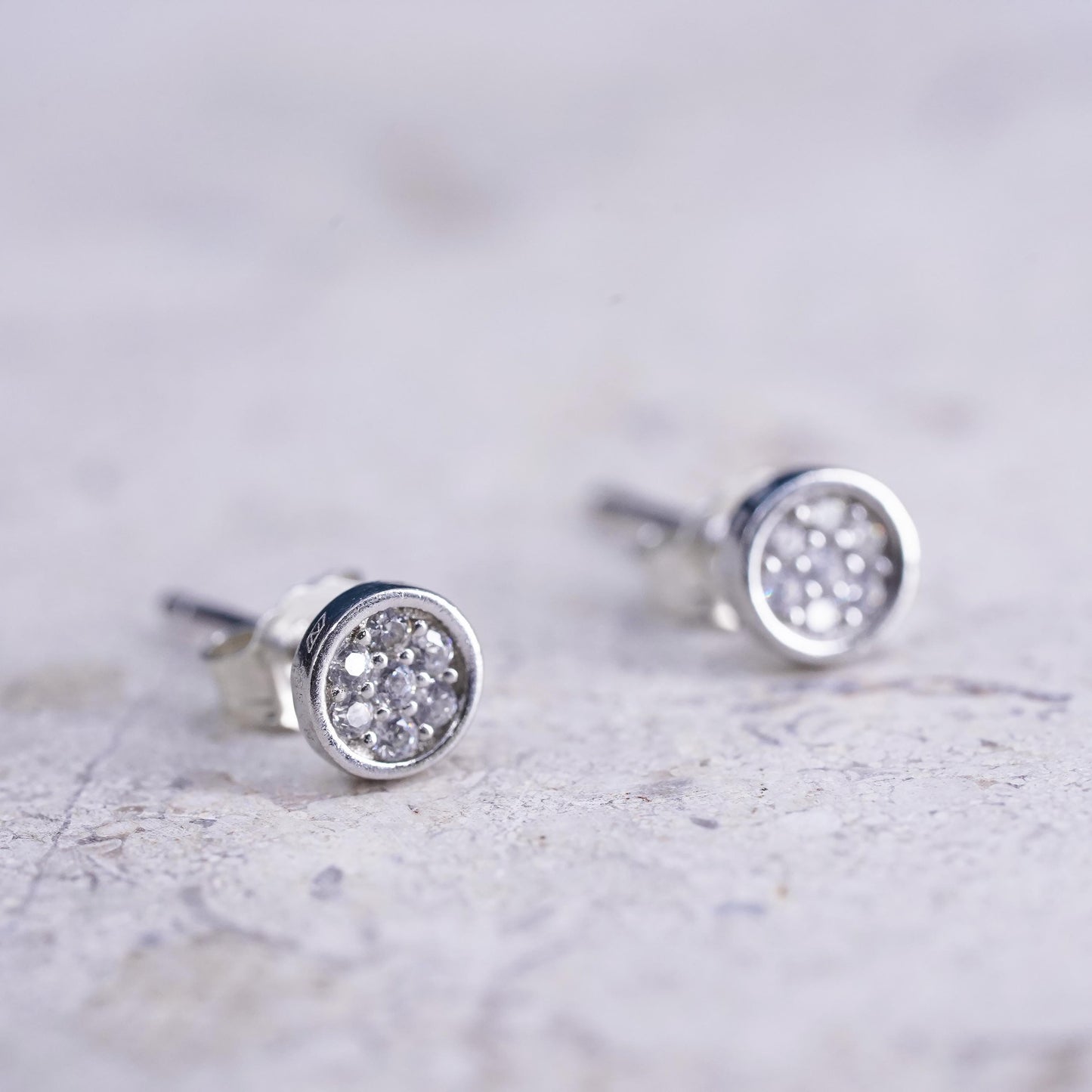 5mm, Vintage sterling silver handmade earrings, 925 studs with CZ