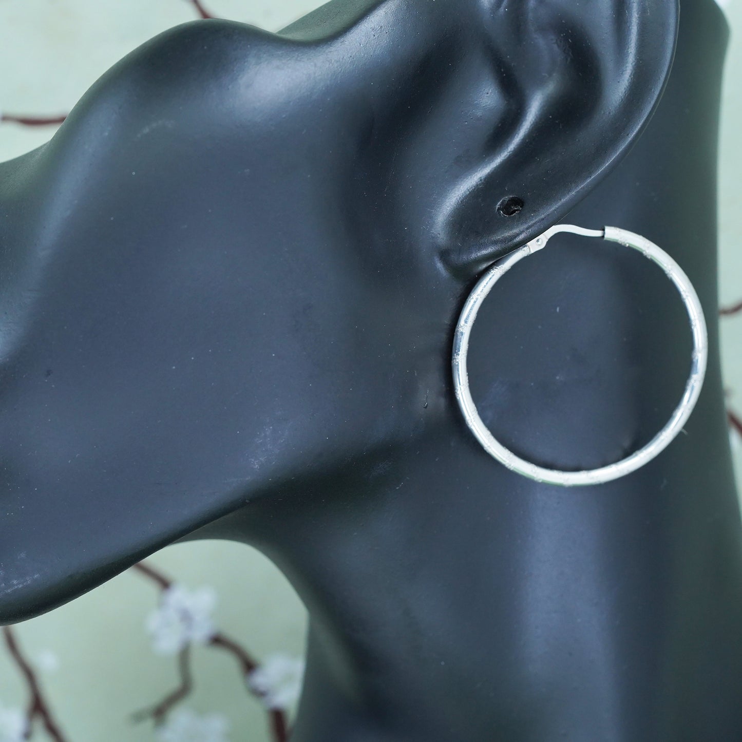 1.75", sterling silver loop earrings, textured minimalist primitive hoops