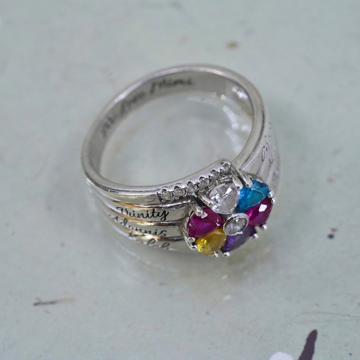 Size 9, sterling silver 925 ring with topaz citrine citrine ruby and amethyst