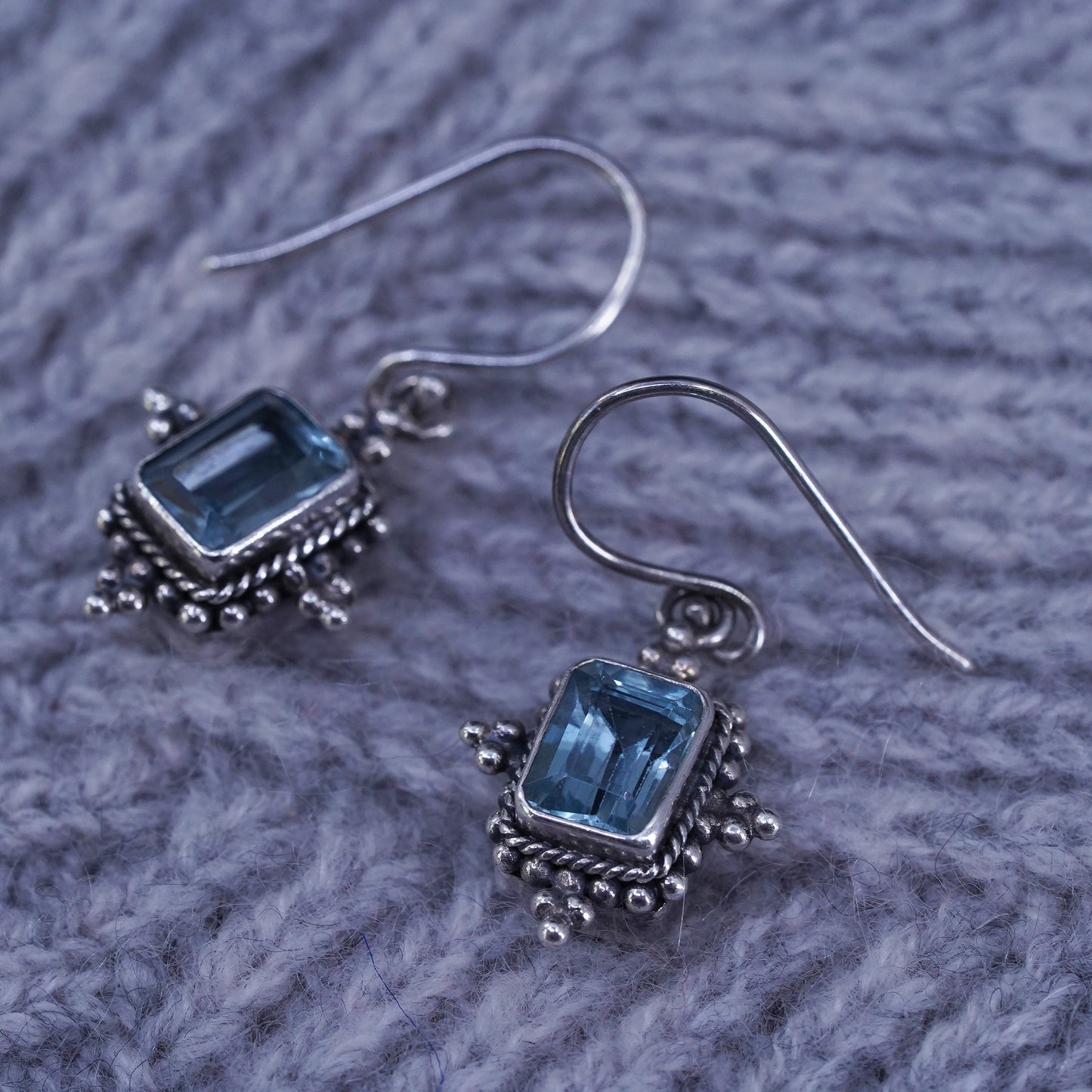 Vintage sterling 925 silver handmade earrings with blue topaz and beads