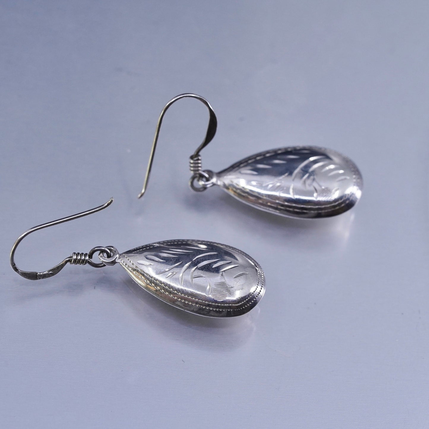 Vintage Sterling 925 silver handmade textured teardrop earrings