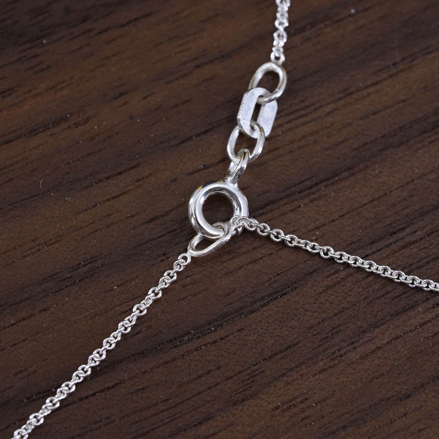 16+2”, vintage Sterling silver necklace, 925 circle chain with bar pendant cz