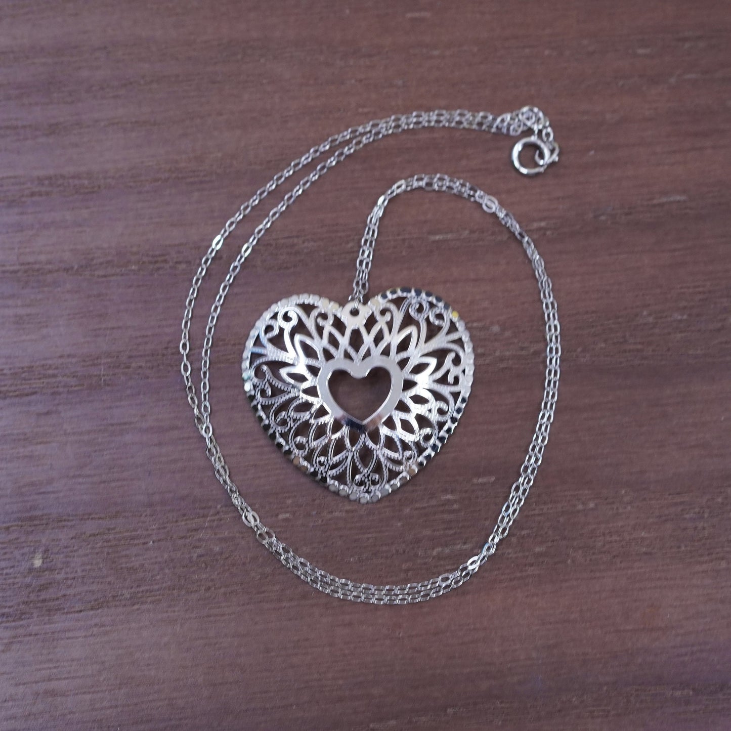 18”, vintage sterling 925 Silver box chain necklace with filigree heart pendant