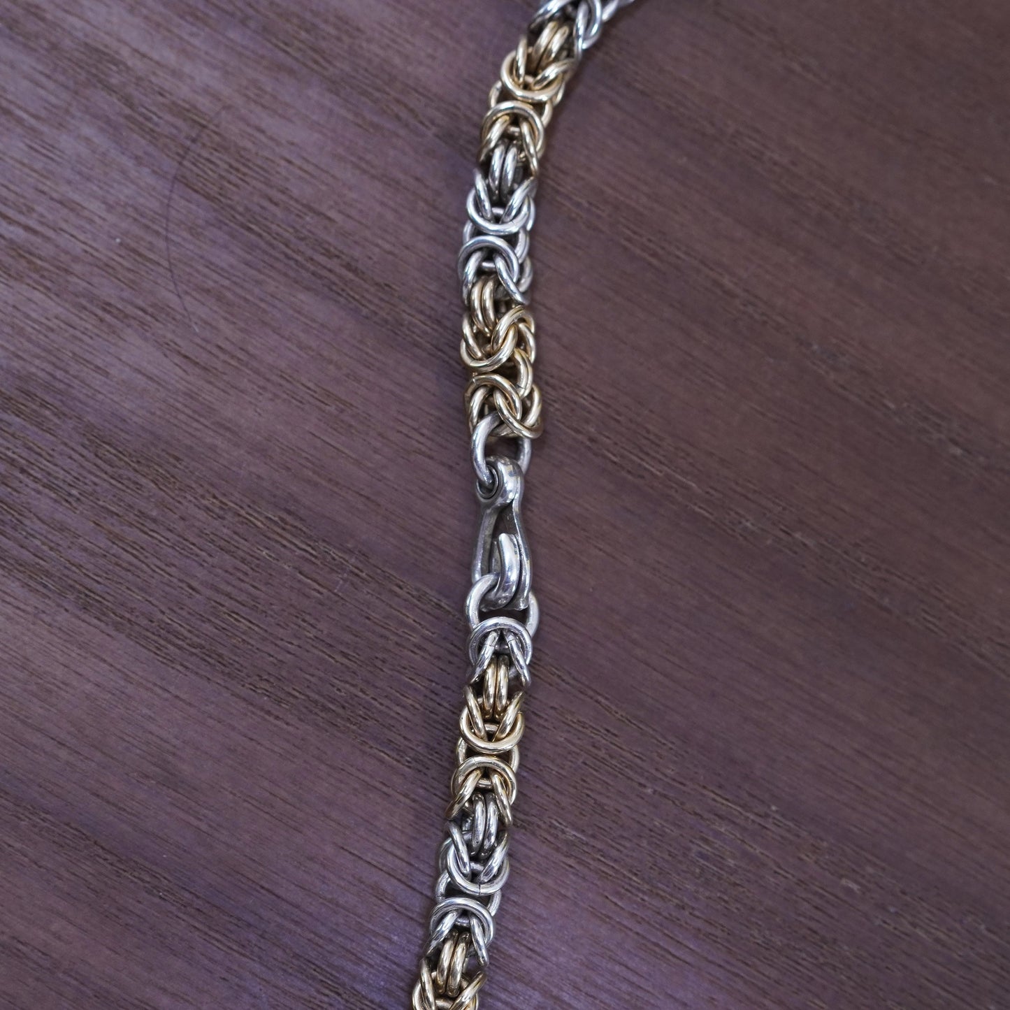 16” two tone sterling silver 925 Bali birdcage Byzantine chain necklace