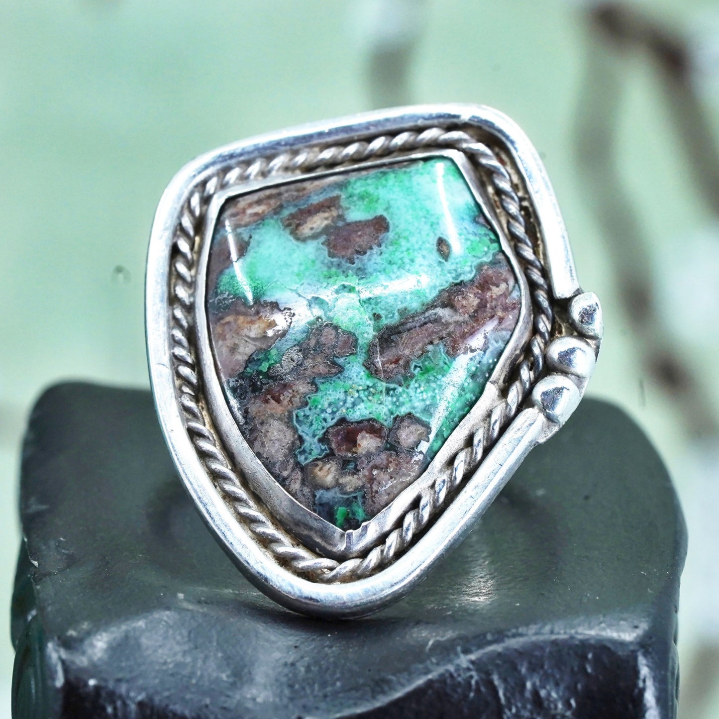 Size 8.75, Native American sterling silver ring, handmade 925 ring turquoise