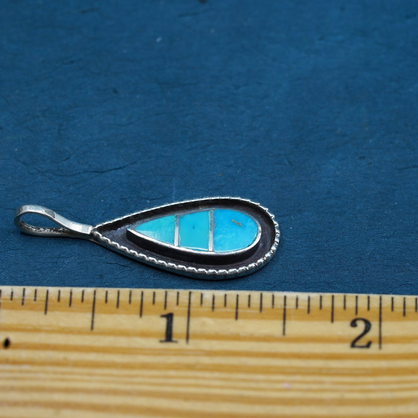 Vintage Zuni Sterling silver handmade pendant, 925 teardrop pendant turquoise