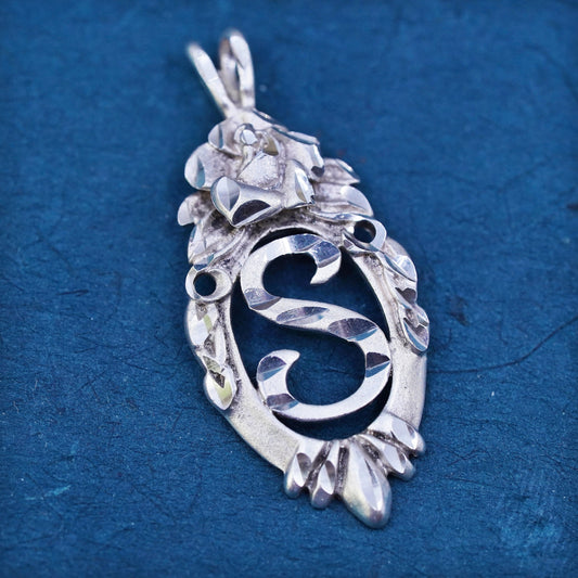 Vintage sterling silver handmade pendant, 925 charm, letter "S"
