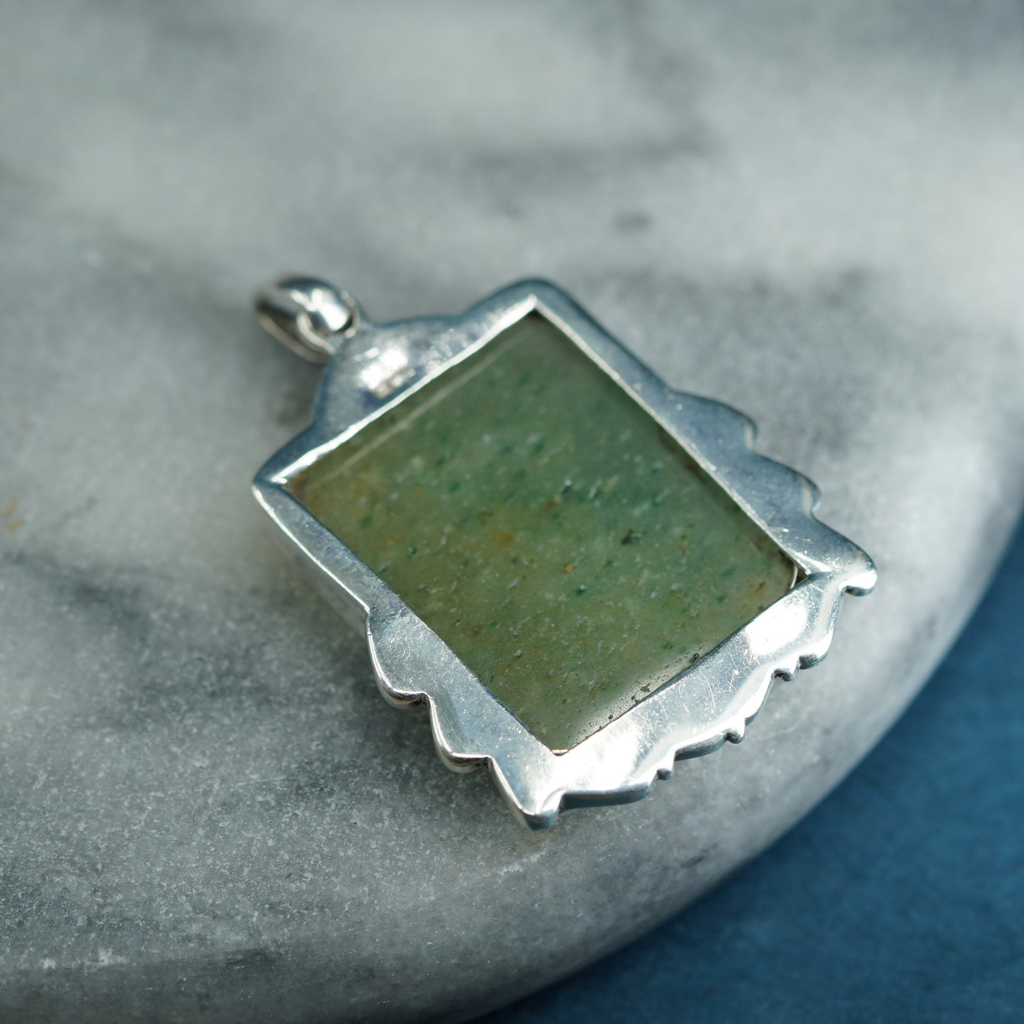 Vintage Sterling 925 silver handmade pendant with rectangular jade