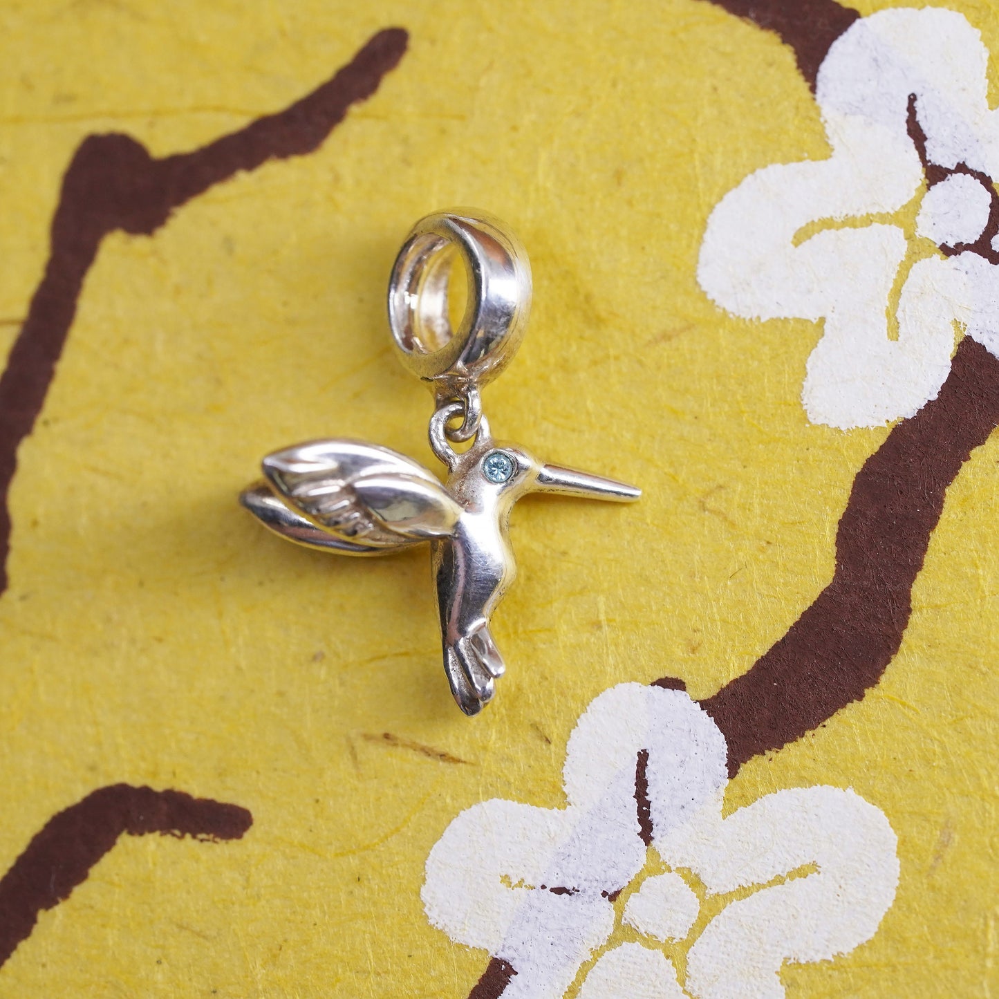 Vintage Sterling silver handmade pendant, 925 hummingbird bird charm