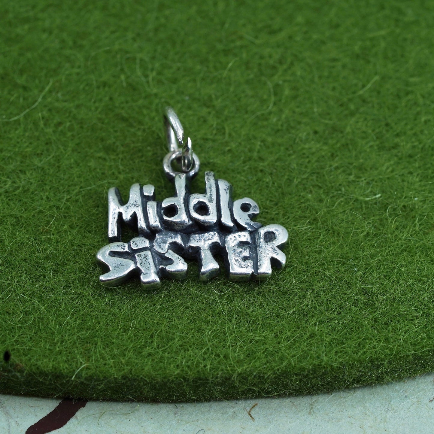 Vintage SLC sterling silver handmade pendant, 925 "middle sister" charm