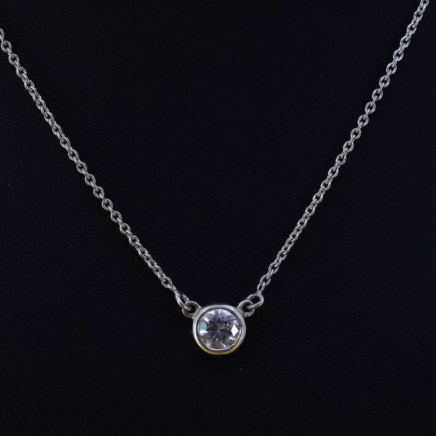 16”, vintage Sterling silver necklace, 925 circle chain with Cz circle pendant