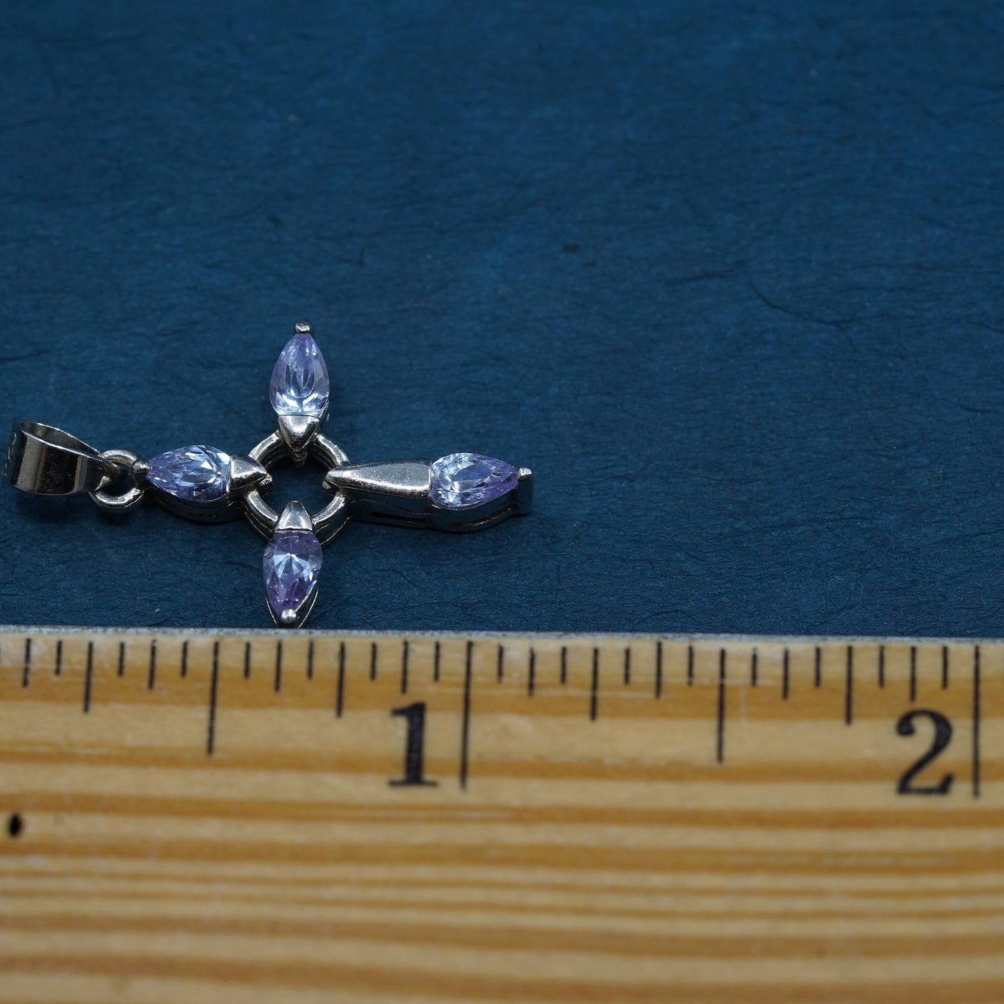 Vintage sterling 925 silver handmade cross pendant with amethyst details