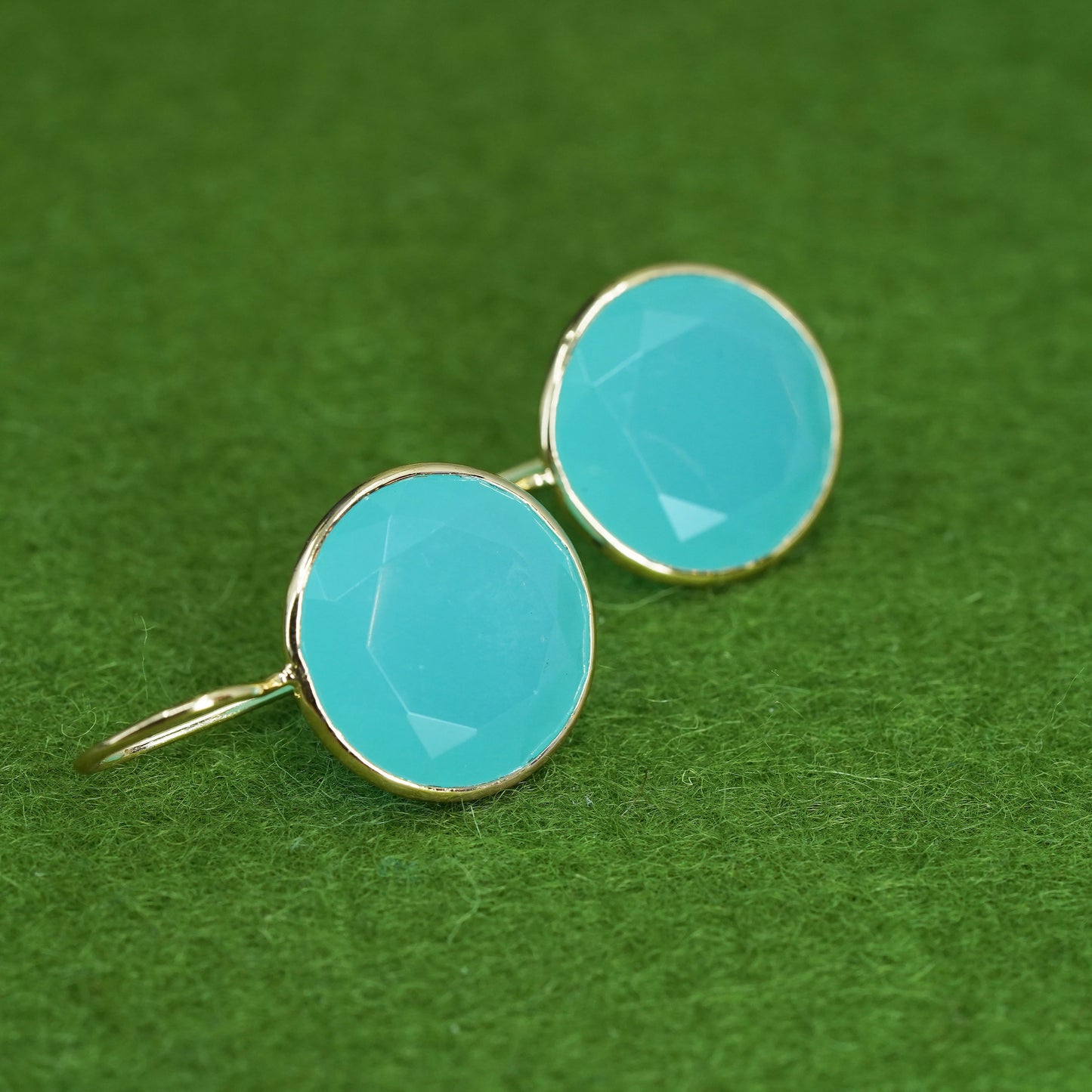 Vintage vermeil yellow gold over Sterling 925 silver earrings with Chalcedony