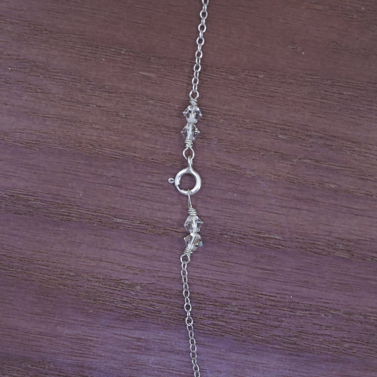 18”, sterling silver necklace, 925 circle chain with teardrop crystal pendant