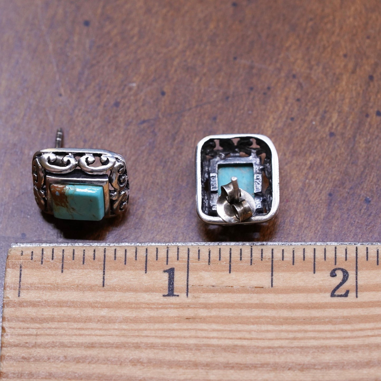 Vintage Southwestern sterling silver earrings, 925 filigree studs w/ turquoise