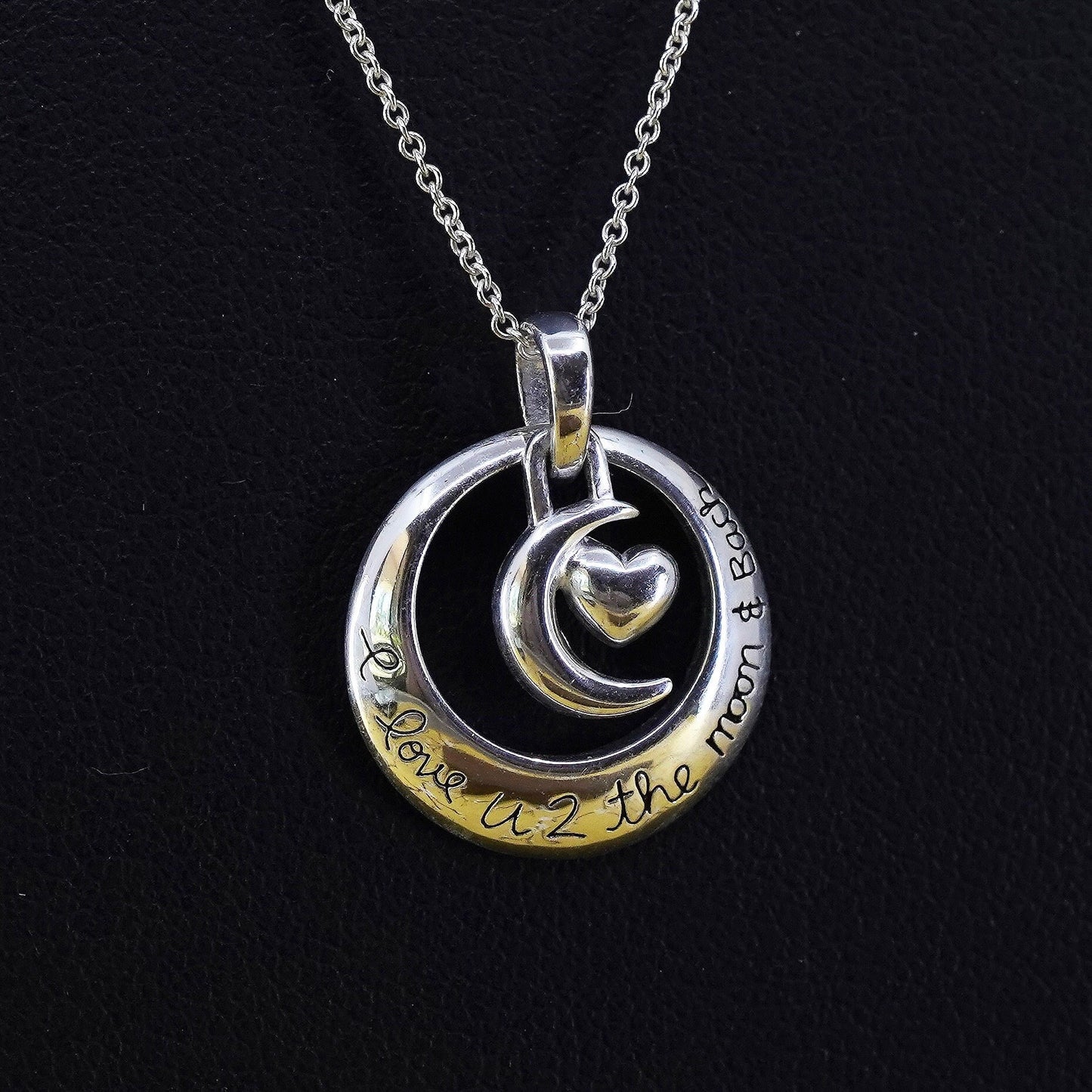 16+2”, Sterling silver necklace, 925 circle chain with circle heart pendant