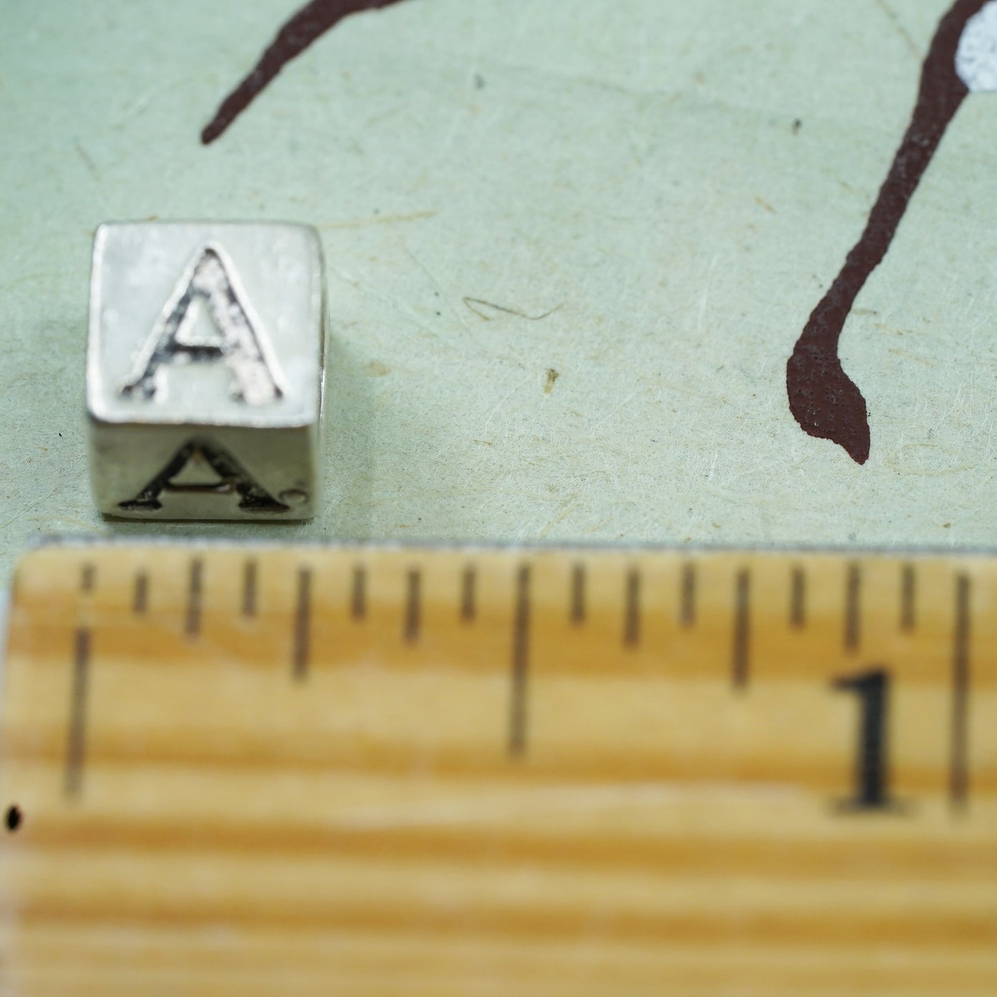 Vintage sterling silver handmade pendant, 925 cube charm engraved letter “A”