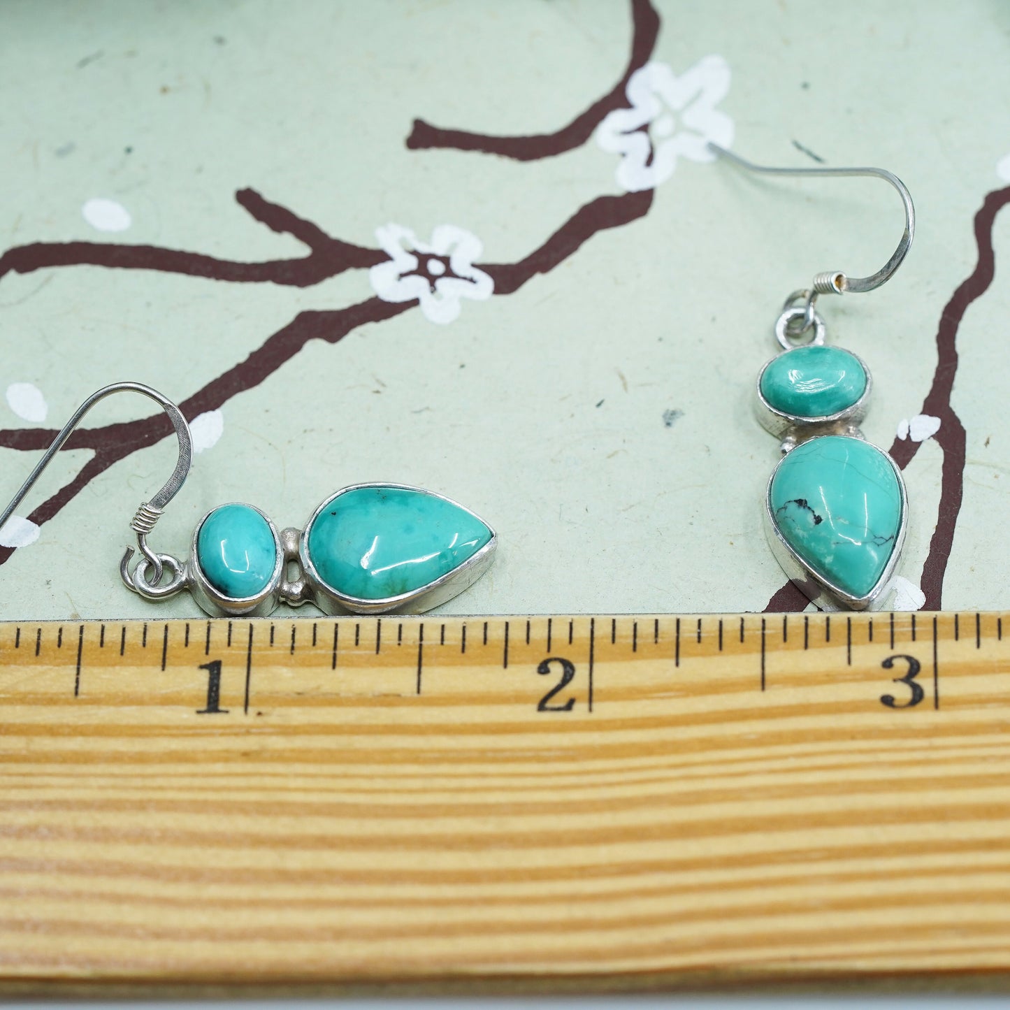 Southwestern sterling silver 925 handmade earrings with teardrop turquoise