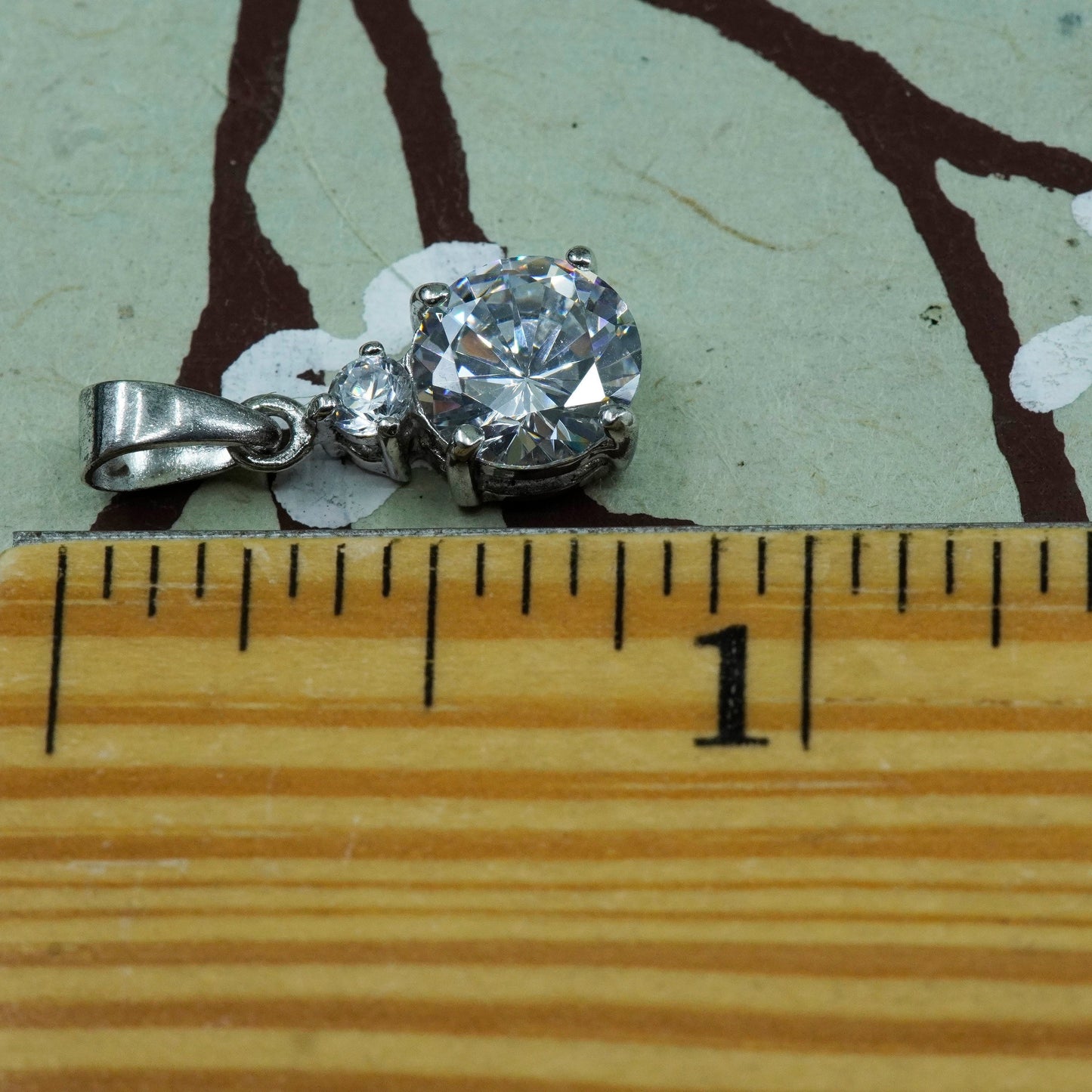 Vintage sterling silver cz crystal pendant, 925 silver pendant