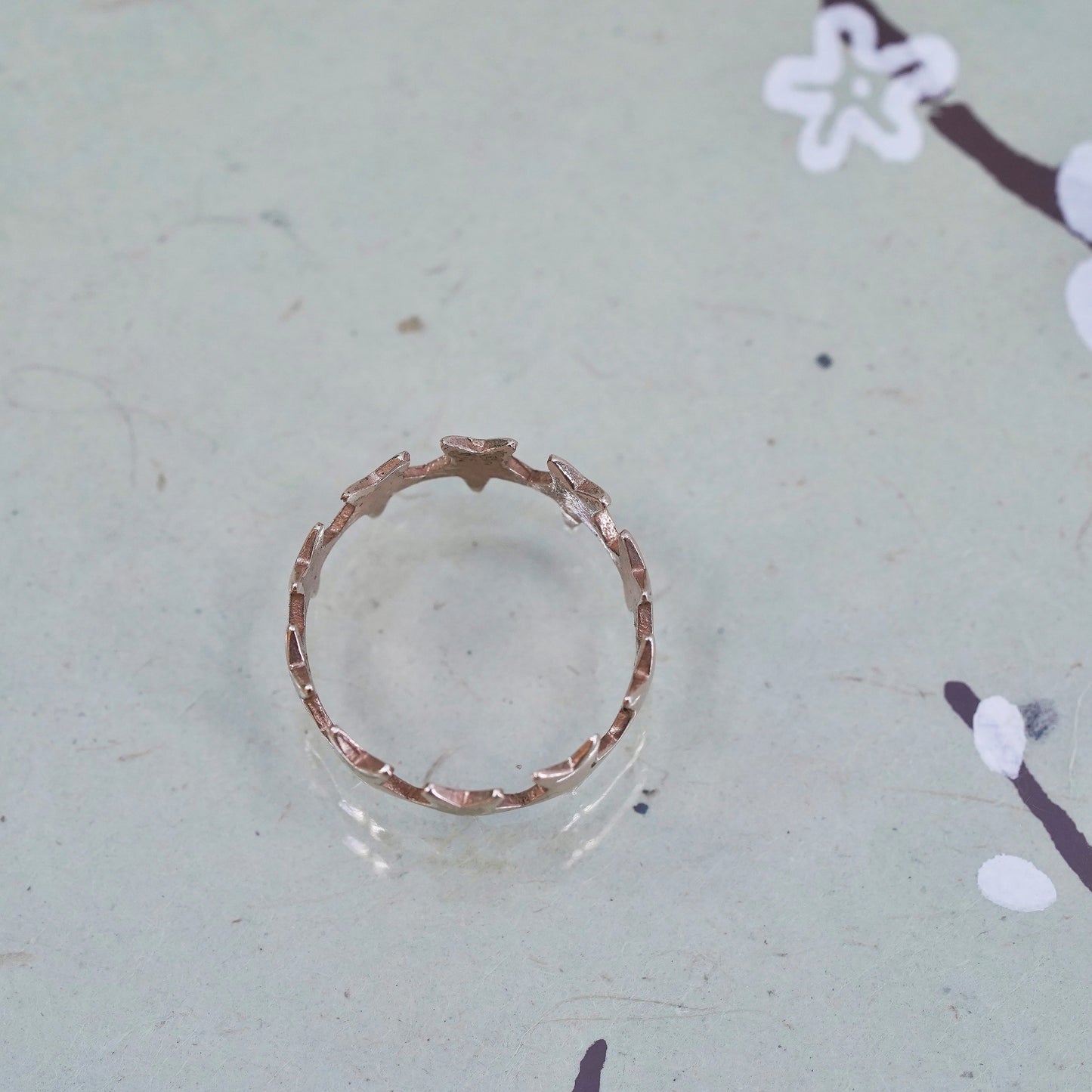 Size 5, vintage rose gold over Sterling silver handmade ring, 925 star band