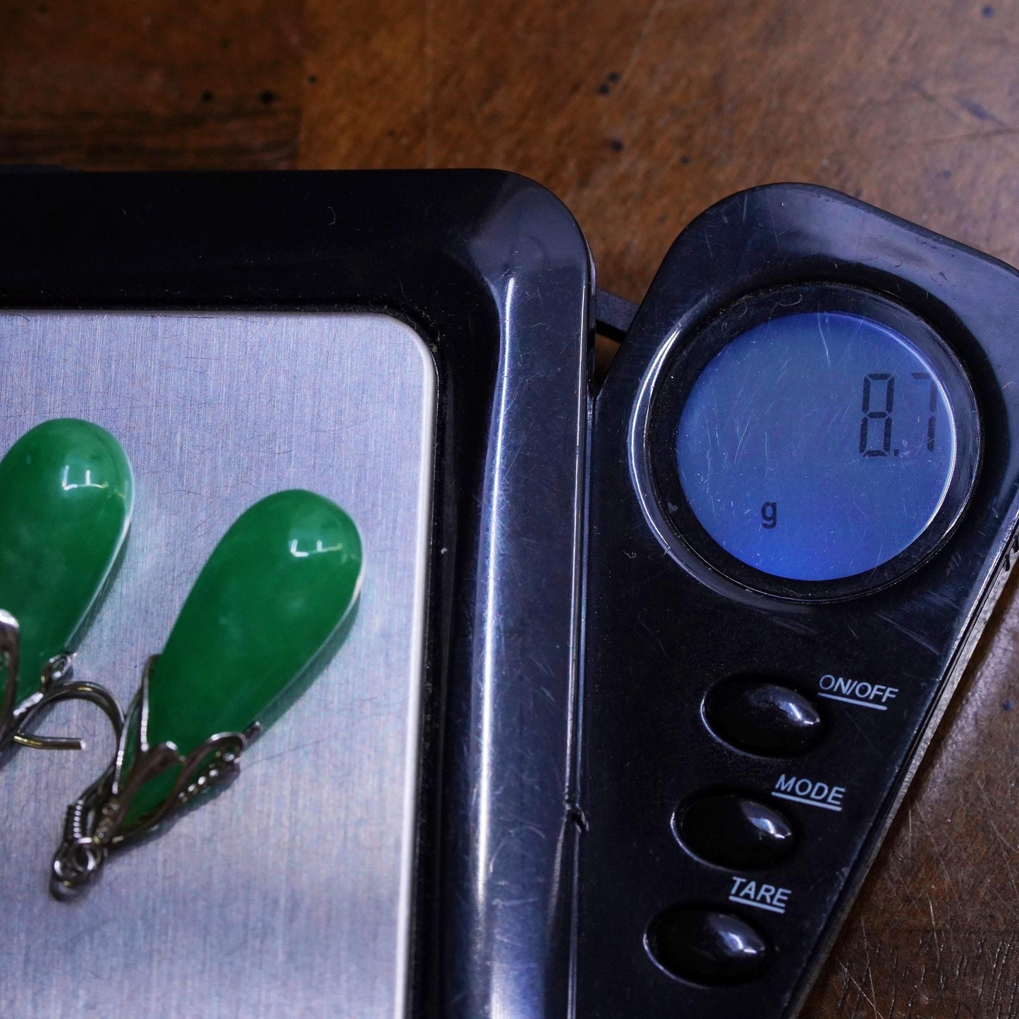 Vintage sterling 925 silver handmade earrings with teardrop jade