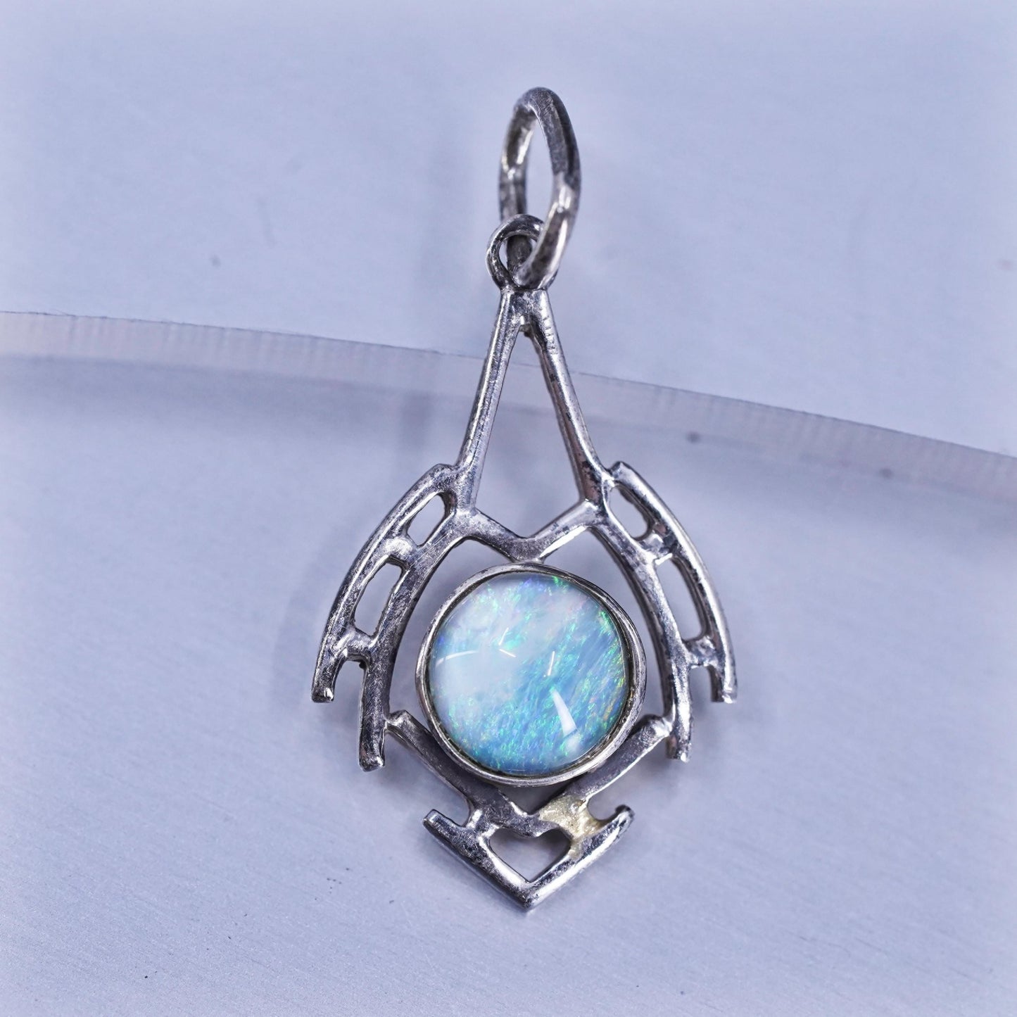 Vintage sterling 925 silver charm pendant with opal bead